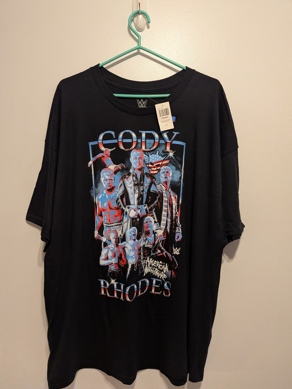 WWE Cody Rhodes Black Graphic Tee with Red & Blue Print